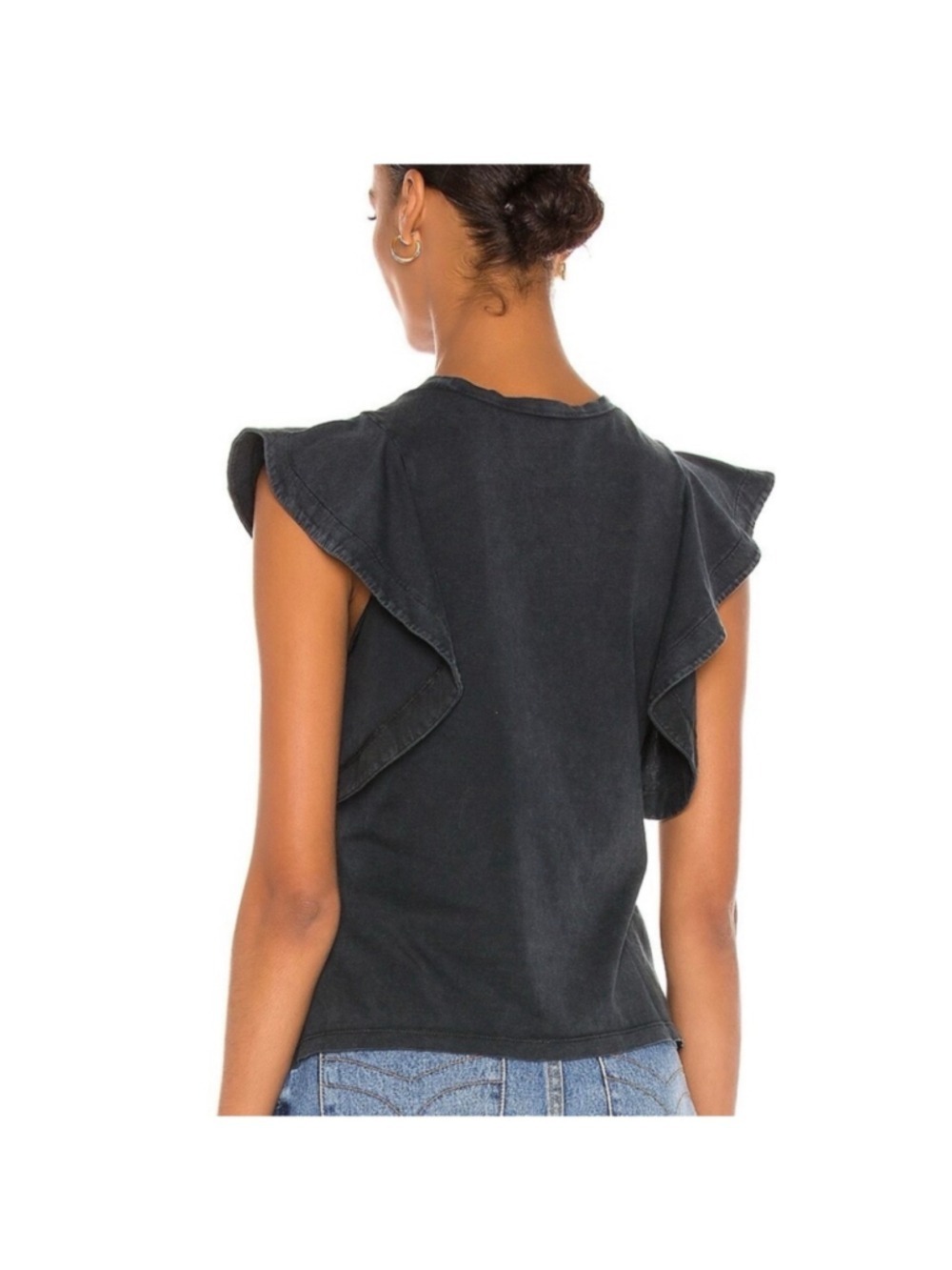 Women's AllSaints Lara Ruffle Cami Short Sleeve Tee Size 0 Gray Ruffle